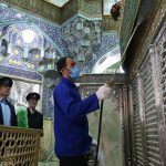 Iranian sanitary workers disinfect Qom''s Masumeh shrine to prevent the spread of the coronavirus COVID19