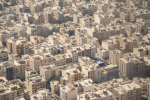 Aerial view of building rooftop in Tehran, capital city of Iran
