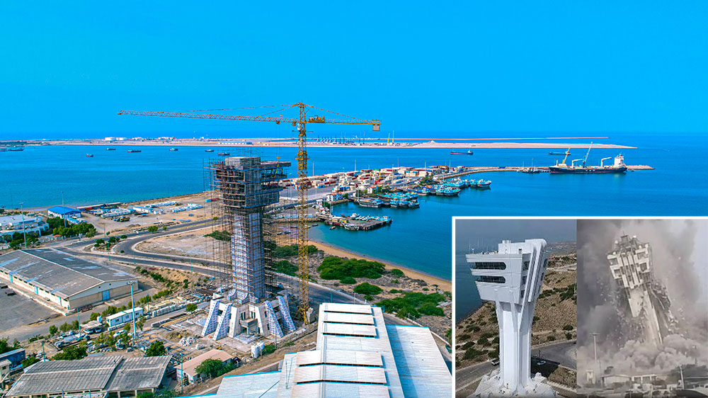 The Chabahar maritime control tower, which was destroyed in US attacks in July, 2026.